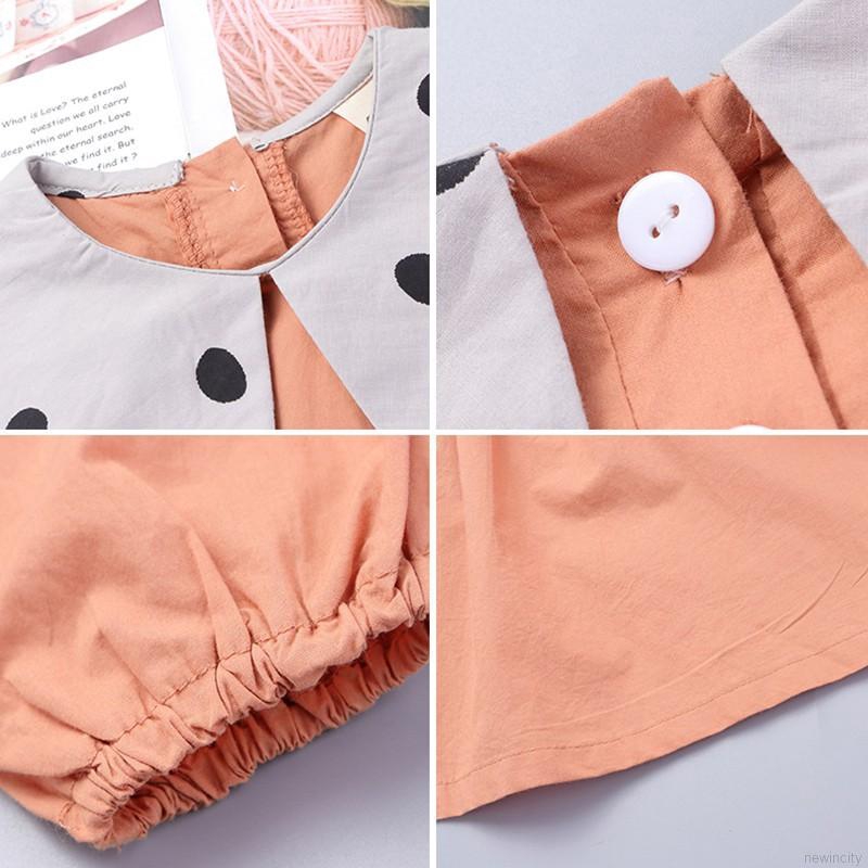 Đầm dài tay họa tiết chấm bi xinh xắn cho bé gái