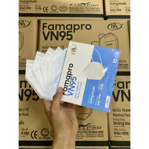 Khẩu trang VN95 Famapro Hộp 10 cái khẩu trang N95 4 lớp màu trắng