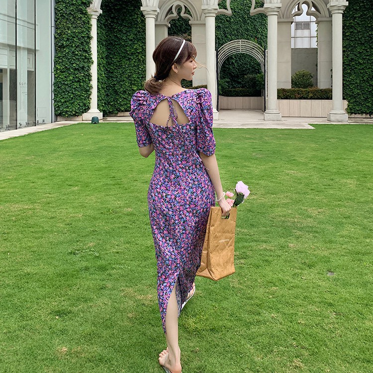 Đầm hoa tím hở lưng | BigBuy360 - bigbuy360.vn