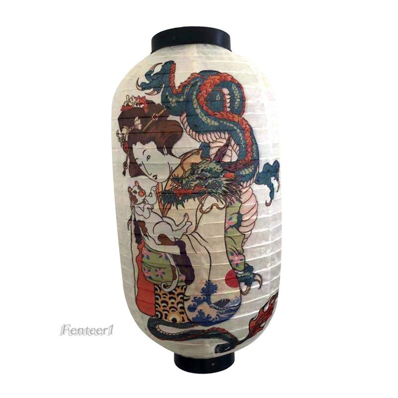 Đèn lồng bằng vải satin thiết kế theo phong cách Nhật Bản trang trí ngoài trời cỡ 20x35cm