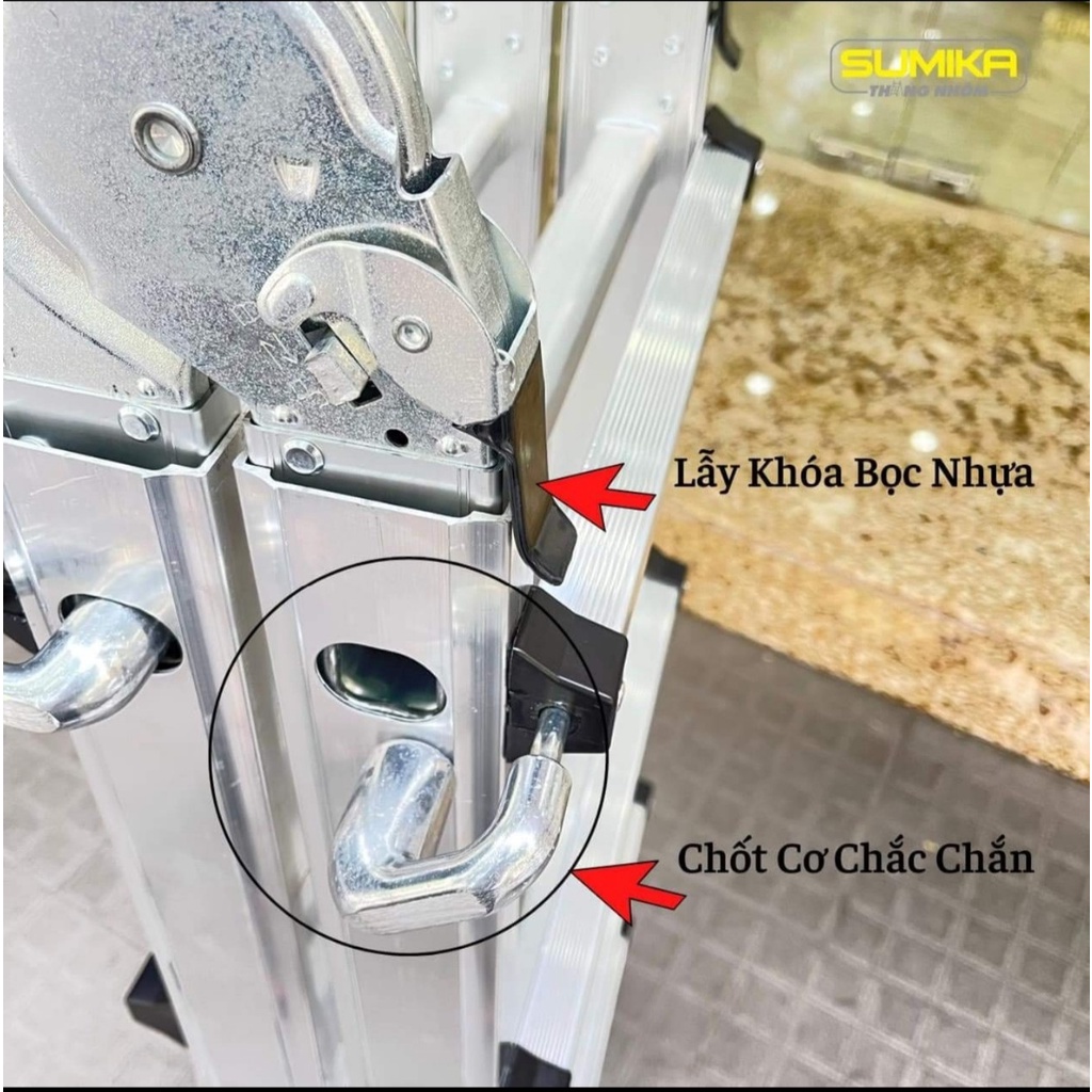 Thang Chữ A, Thang nhôm gấp trượt đa năng SUMIKA SKM404 Duỗi 4m  Tải Trọng 300KG - BH 2 Năm - Luôn Có Phụ Kiện Thay Thế