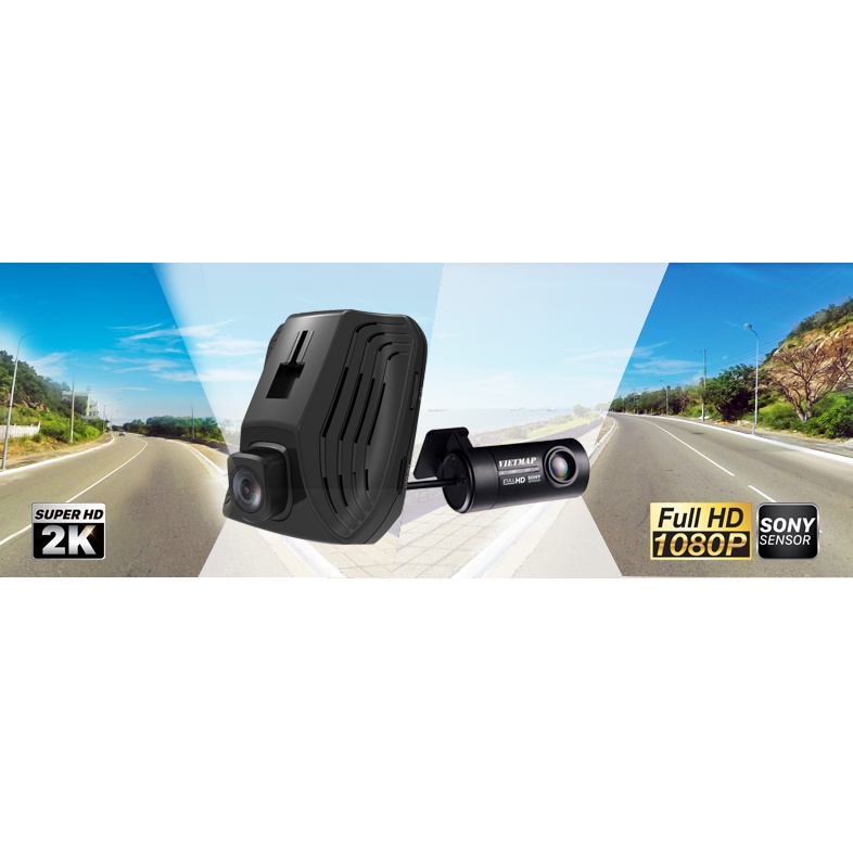 Camera hành trình Vietmap C62 Ghi hình Ultra HD 2K - Quay 2 Mắt Trước & Sau - Dẫn Đường - Camera Sau Kiêm Lùi.