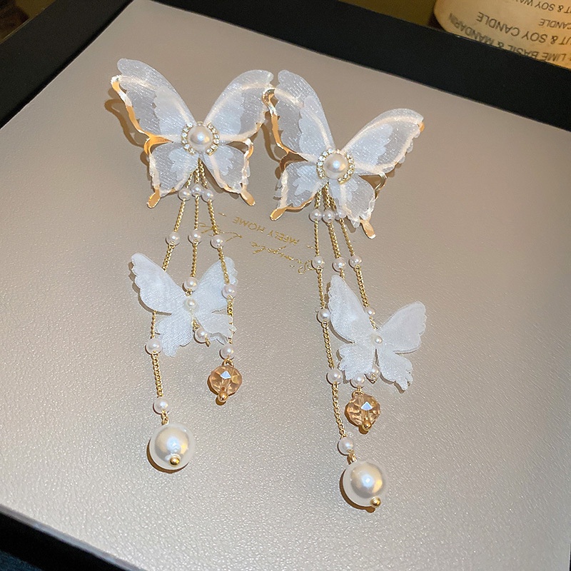 Bông Tai Mạ Bạc Hình Bướm Đính Ngọc Trai Thời Trang