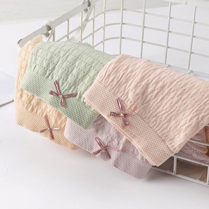 Quần lót nữ cotton nhăn kháng khuẩn co giãn ôm mông phối viền ren 665