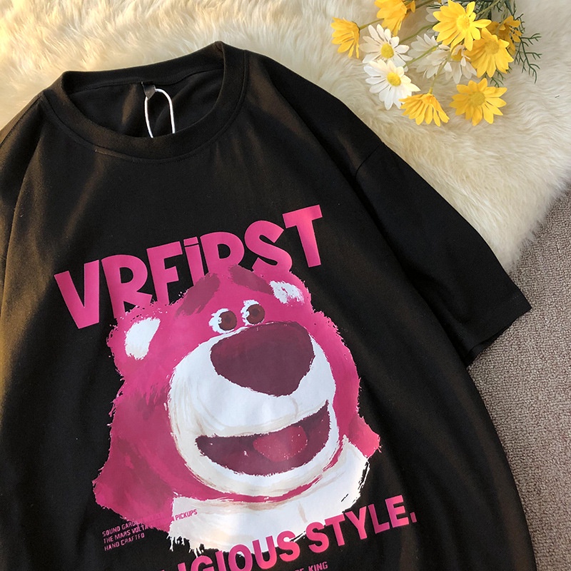 Áo Thun Ngắn Tay Dáng Rộng In Hoạt Hình Gấu Đáng Yêu Thời Trang Cho Nam Nữ