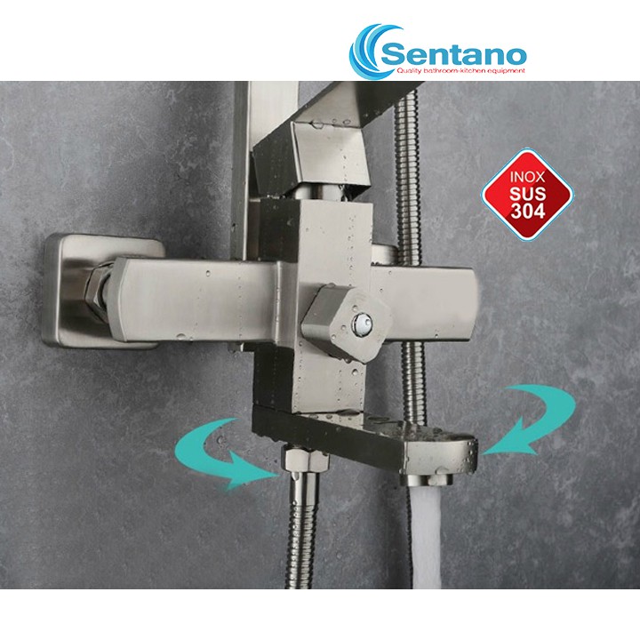 Sen cây tắm VUÔNG nóng lạnh SENTANO STN-101 inox 304 mờ Bộ đầy đủ lắp đặt sử dụng ngay