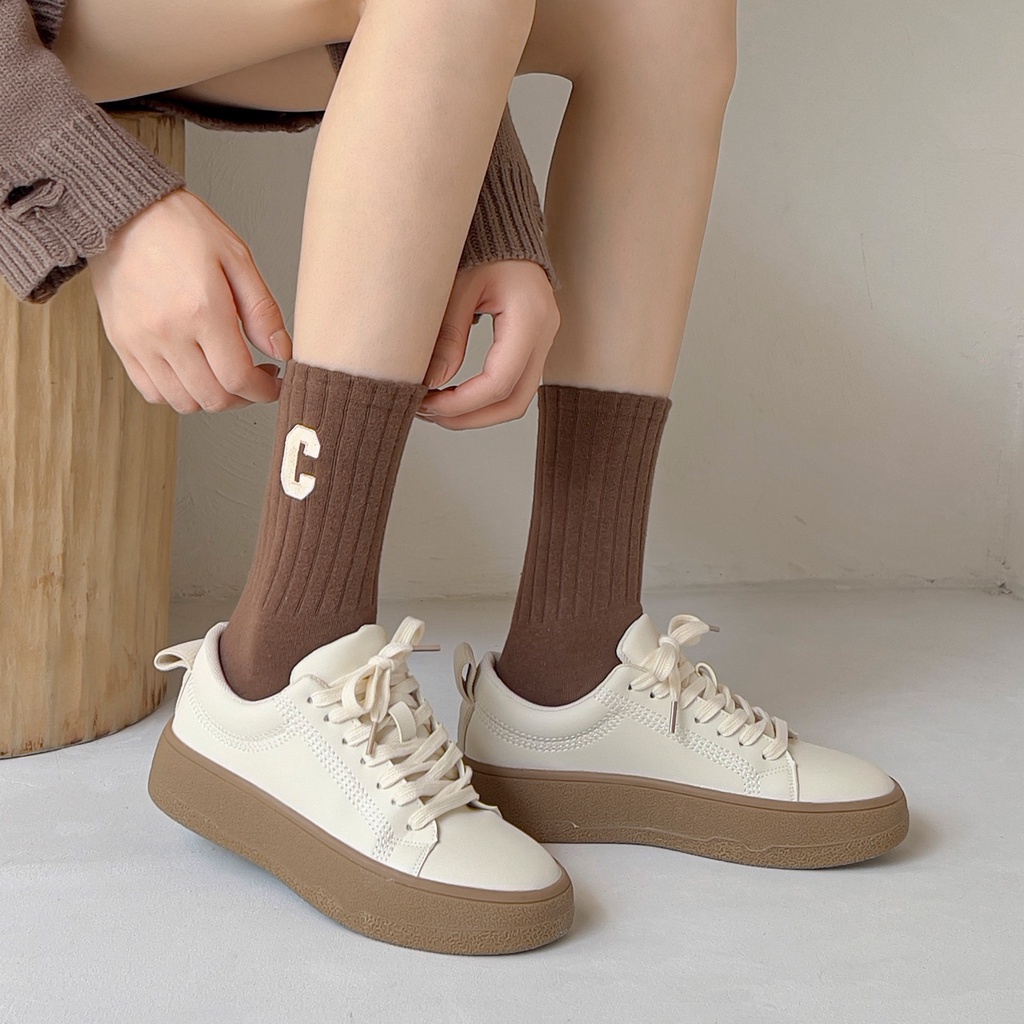 Tất Vớ Nam Nữ Cổ Cao Thêu Chữ C Vải Cotton Thâm Hút Co Giãn Mềm Mịn - Hata24h