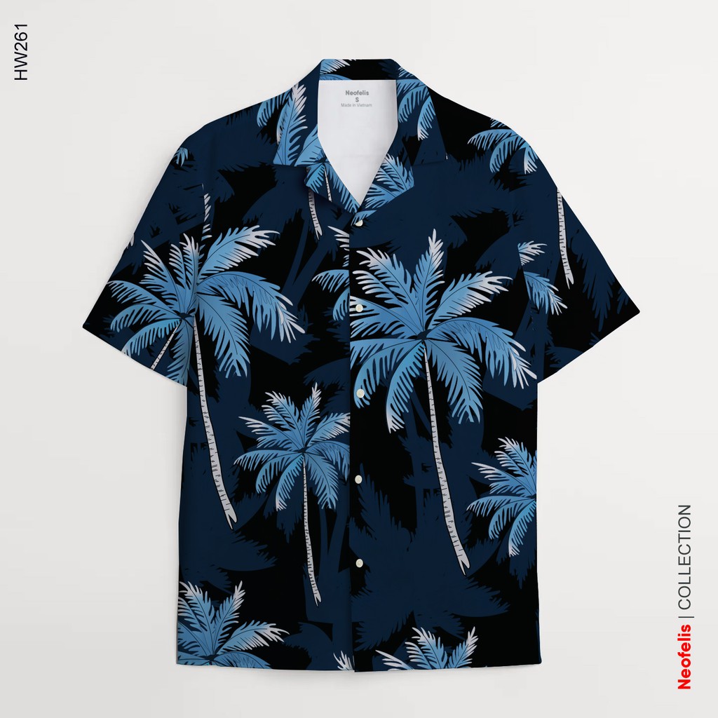 Áo sơ mi nam ngắn tay hoạ tiết cây dừa - Áo sơ mi form rộng hawaiian hoa văn đi biển - Neofelis HW261