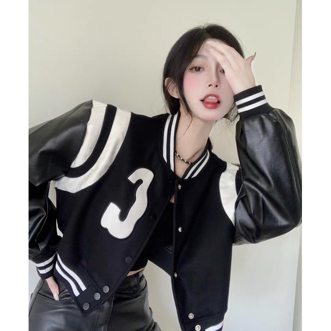 Áo khoác da croptop Ulzzang