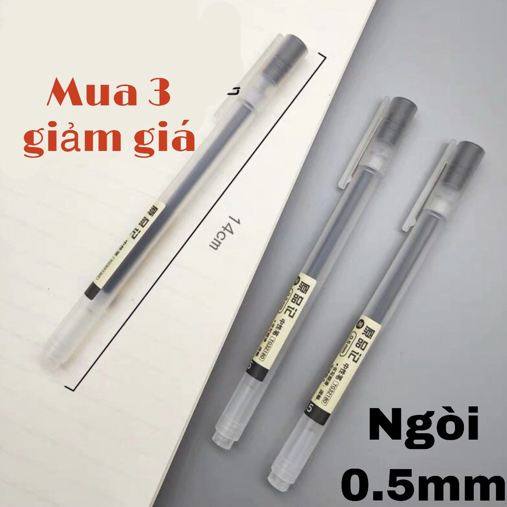 Bút gel mực đen ngòi 0.3, 0.5mm loại nắp và bấm màu trắng đen, bút Muji bản dupe viết đều mực phụ kiện văn phòng phẩm