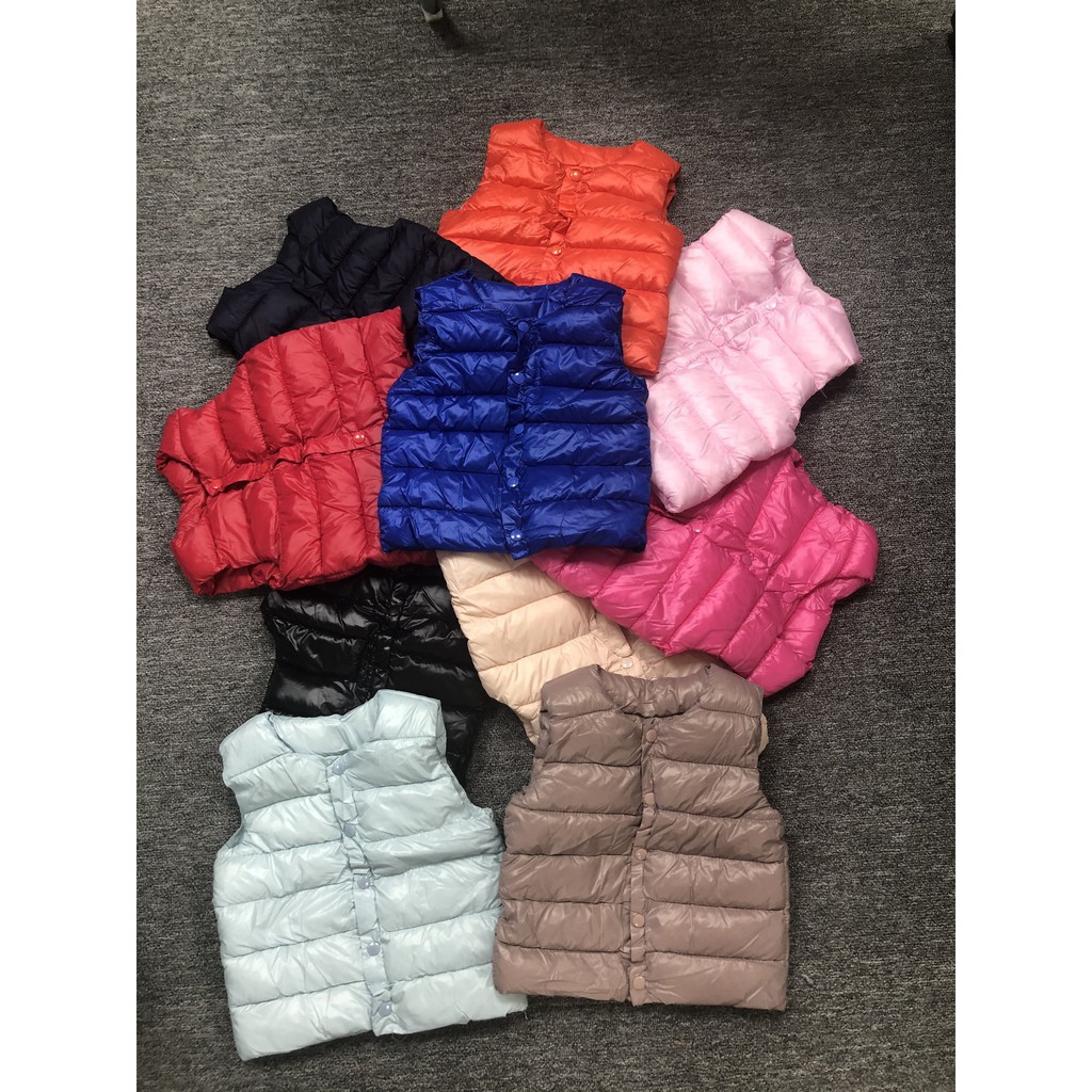 Áo phao gile thu đông cài cúc bé trai bé gái size 90 - 130, cho bạn từ 8-20kg. Chất phao lót bông siêu nhẹ, mịn tay