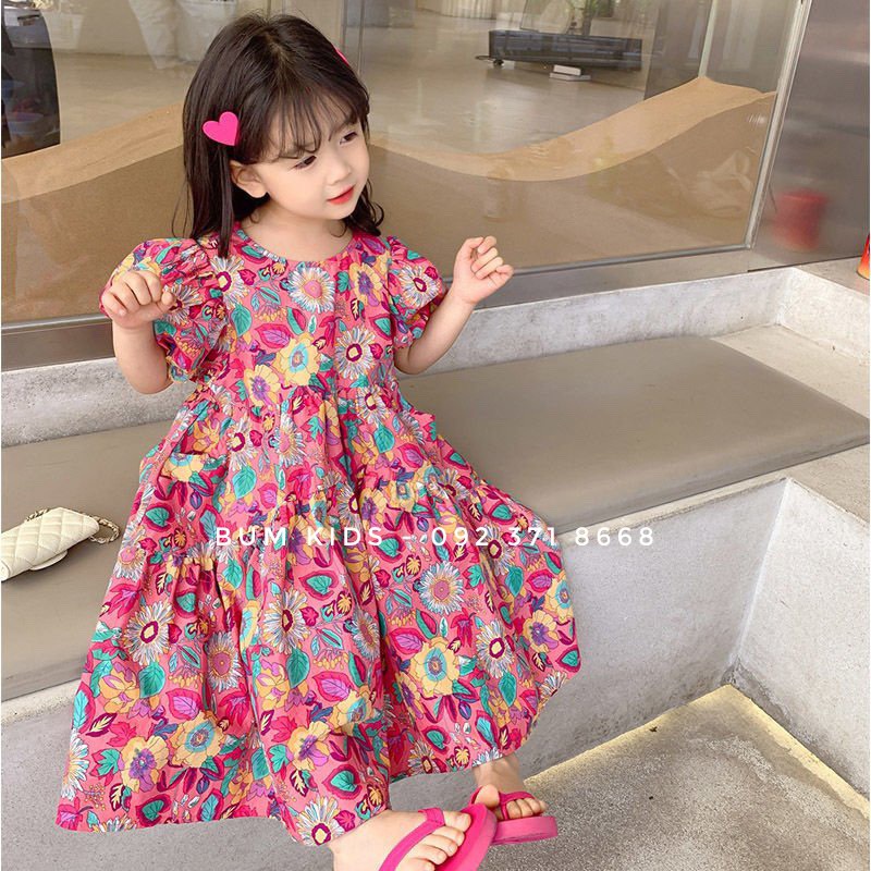Váy hoa dáng maxi cực hot cho bé gái từ 8-35kg cao cấp G08