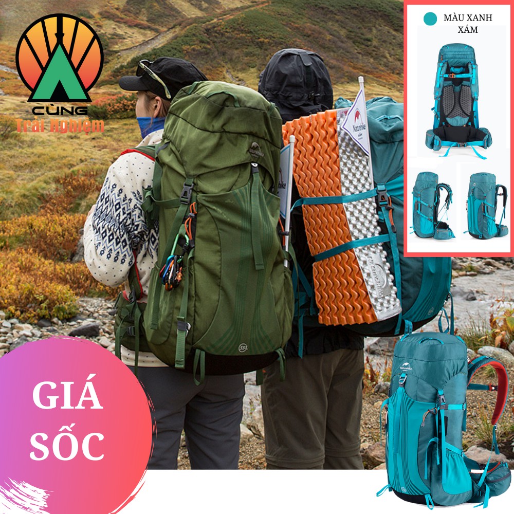 [CHÍNH HÃNG] Balo Leo núi Trợ Lực Chuyên Dụng Dã Ngoại Dung tích 55L + 5L Thoáng Khí NatureHike NH16Y020-Q