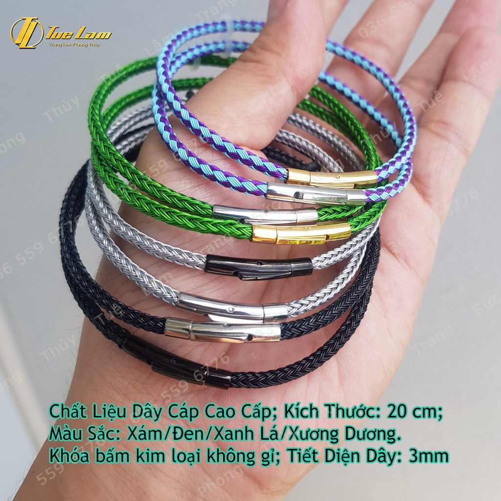 Dây Cáp Khóa Bấm Siêu Bền Đẹp - Màu Đen/Xám/Xanh Lá/Xanh Dương - Dây 3mm Phù Hợp mix charm, phụ kiện, vòng Tay - Tuệ Lâm