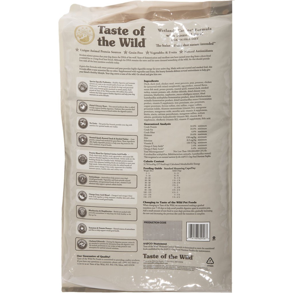 [DINH DƯỠNG CAO] Thức ăn hạt 12KG CHO TẤT CẢ GIỐNG CHÓ TASTE OF THE WILD WETLANDS vị Thịt Chim Rừng Nướng