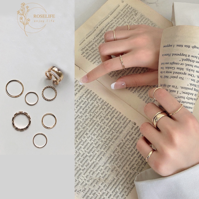 Set 7 Nhẫn Đeo Đốt Tay Phong Cách Vintage Thời Trang Hàn Quốc Cho Nữ