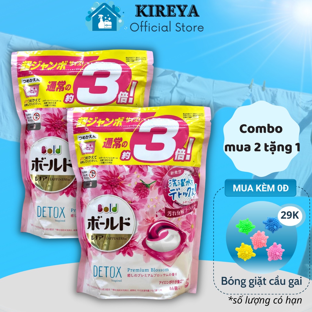 Combo 2 túi viên giặt xả Gel Ball Bold 3D túi 46 viên túi hồng kireya