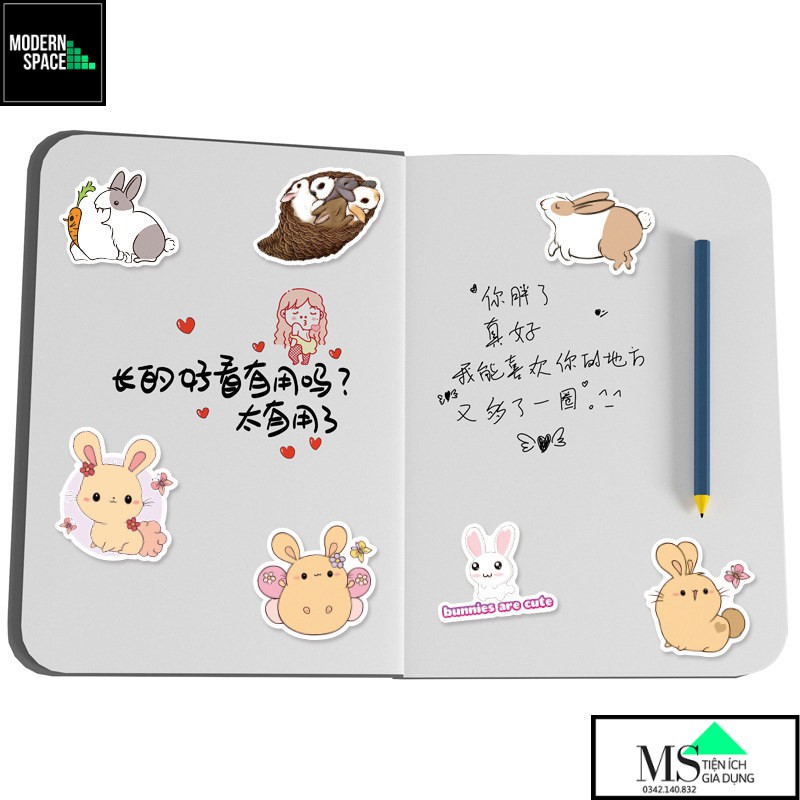 Sticker PVC Thỏ Rabbit ST-134 - Cả bộ 50 Hình dán Stickers Chống nước Dán xe Dán Mũ bảo hiểm Vali Laptop Điện thoại