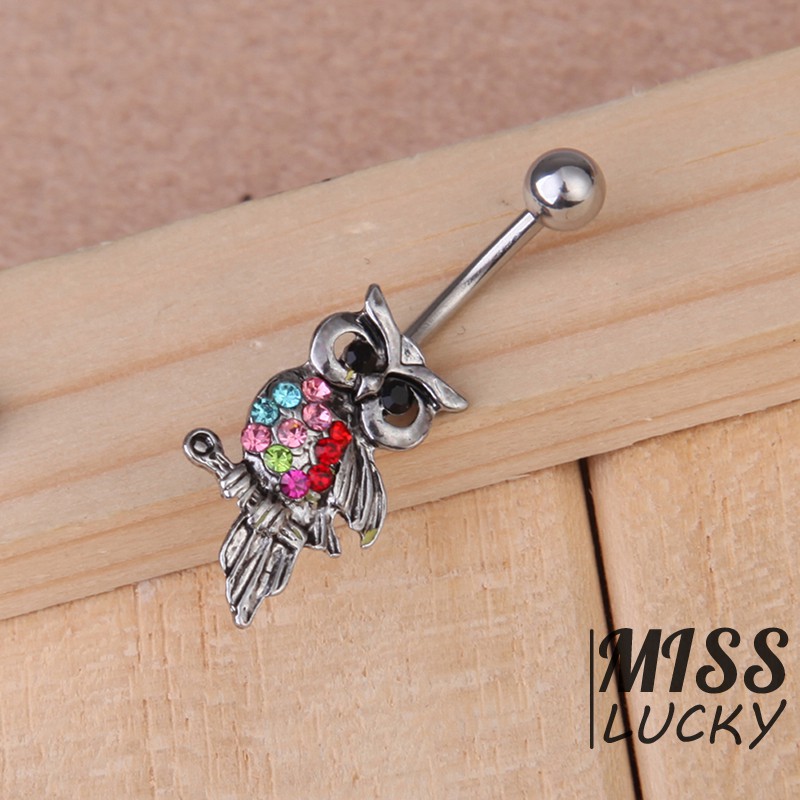 Khuyên rốn hình cú mèo đính đá xinh xắn