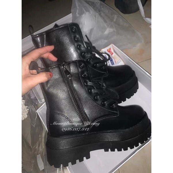 Giày boot cổ cao 2 lớp đế tone màu đen trắng hack dáng form cực xinh đế êm chân phong cách ulzzang kèm ảnh thật