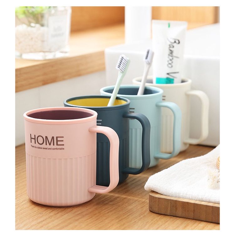Cốc ly uống nước 2 Lớp Phong Cách Bắc Âu chữ HOME có quai cầm