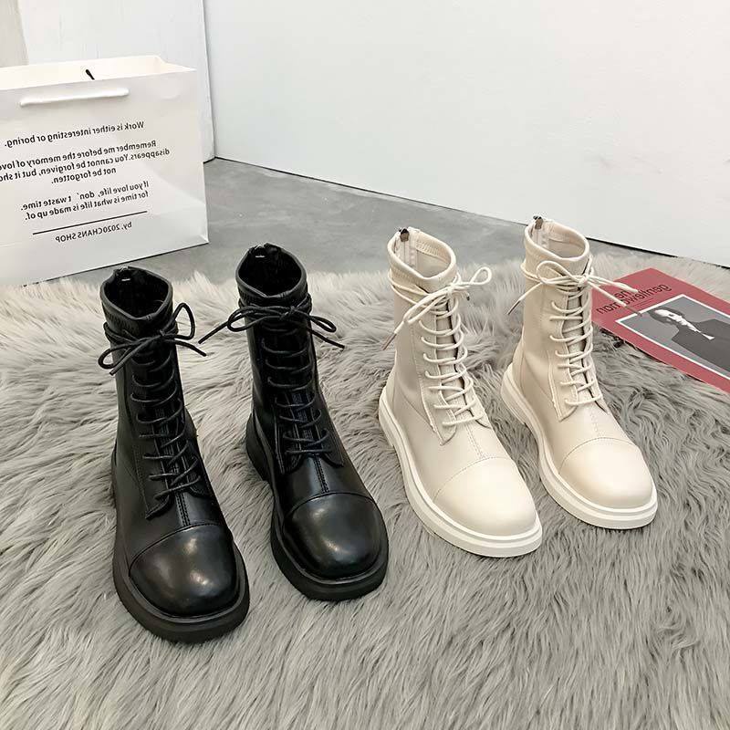 Order - Boots Da Mềm Đan Dây Đế Thấp Giày Bốt Ulzzang Có Hình Thật