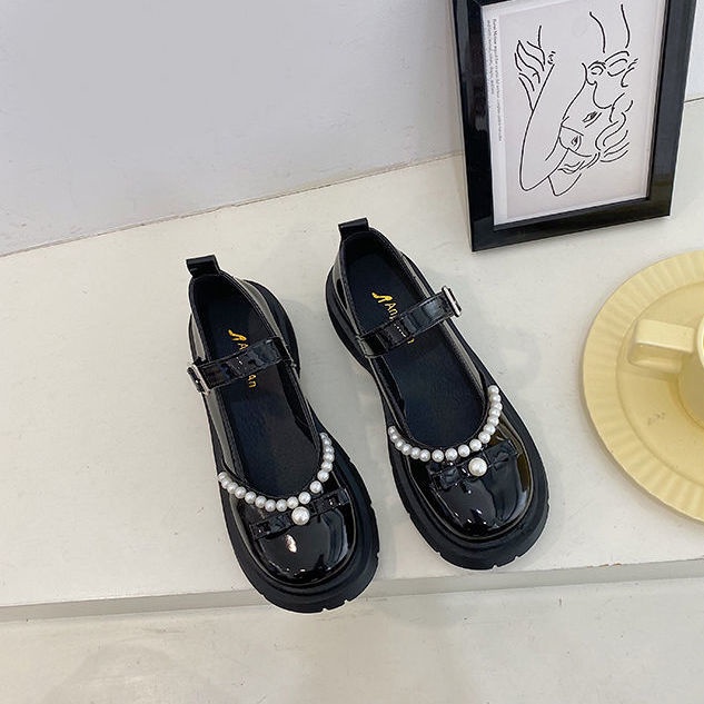 Giày Da Đế Dày Đính Ngọc Trai Phong Cách Anh Quốc Thời Trang Mùa Hè 2022 Cho Nữ