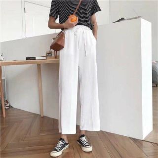 Quần culottes chất đũi cạp chun lơ dáng lỡ