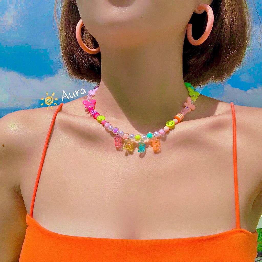 Vòng cổ gắn tên Pastel cute Handmade Aura