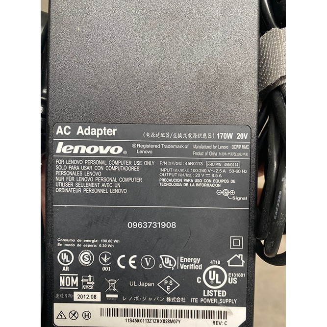 Adapter sạc lenovo 20v 8.5A 170W ThinkPad W700 zin bóc máy