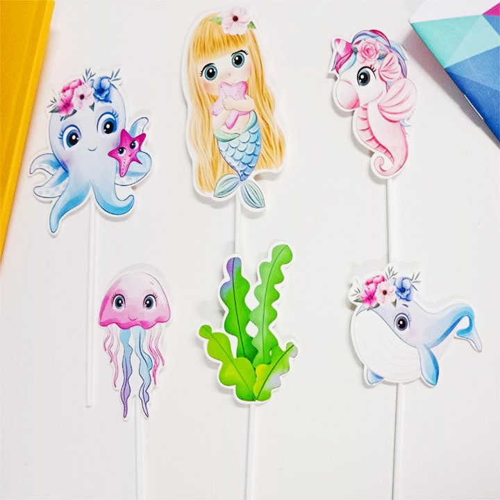 trang trí bánh kem [FREESHIP❤️] set cắm cô bé tiên cá dễ thương