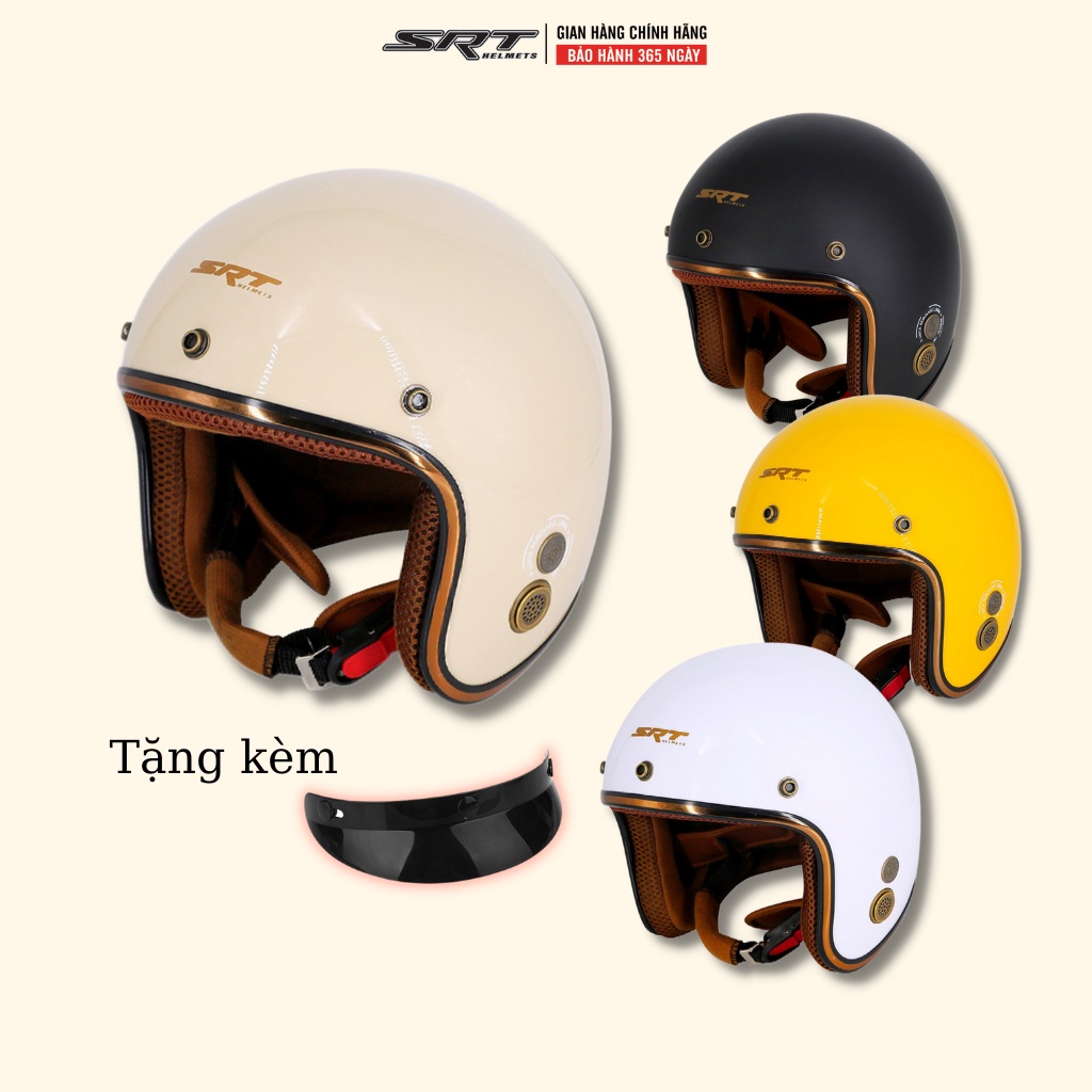 Mũ bảo hiểm 3 4 SRT Viền đồng lót nâu bảo hành 12 tháng