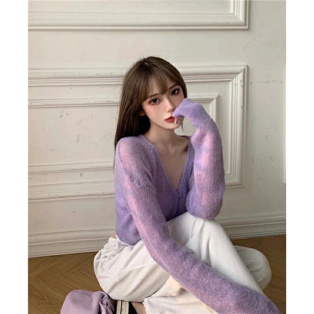 Áo Cardigan Dệt Kim Tay Dài Cổ Chữ V Màu Sắc Ngọt Ngào Phong Cách Nhật Bản Cho Nữ