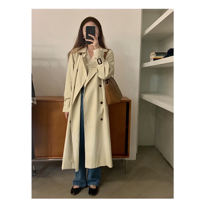 Phong cách Hàn Quốc kiểu Anh ren-up trench coat dành cho phụ nữ mùa thu 2021 áo khoác dài. | BigBuy360 - bigbuy360.vn