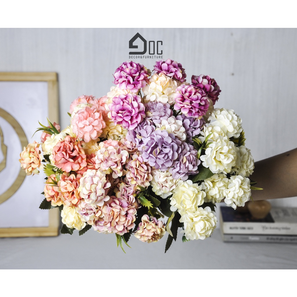 Hoa giả Cụm hoa cúc nhỏ trang trí nhà, cửa hàng, hoa cô dâu hoa cưới Goc decor