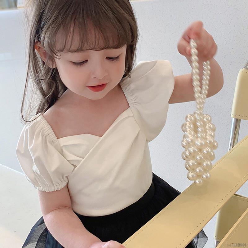 Áo kiểu tay bèo màu trơn thiết kế thời trang dành cho bé gái