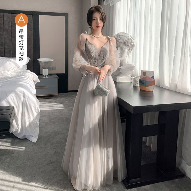 Đầm phù dâu dáng ôm màu xám nhiều kiểu dáng tùy chọn thời trang mùa đông mới