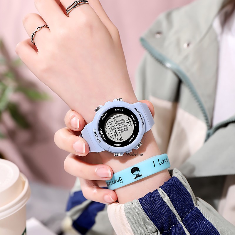 Đồng hồ điện tử nữ Aiqiuno HK01 full chức năng, thể thao cá tính, mặt tròn cực đẹp, kiểu dáng Hàn Quốc