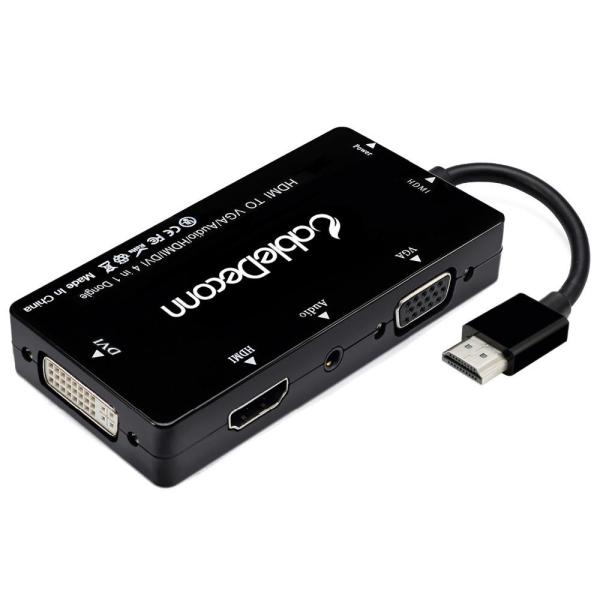 Cabledeconn 4 in1 HDMI Splitter HDMI to VGA DVI Audio Video Cable Multiport Adapter Converter