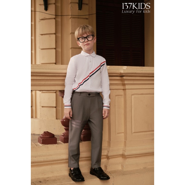 Áo sơ mi trắng bé trai dài tay 137Kids thiết kế kẻ sọc chéo sang chảnh