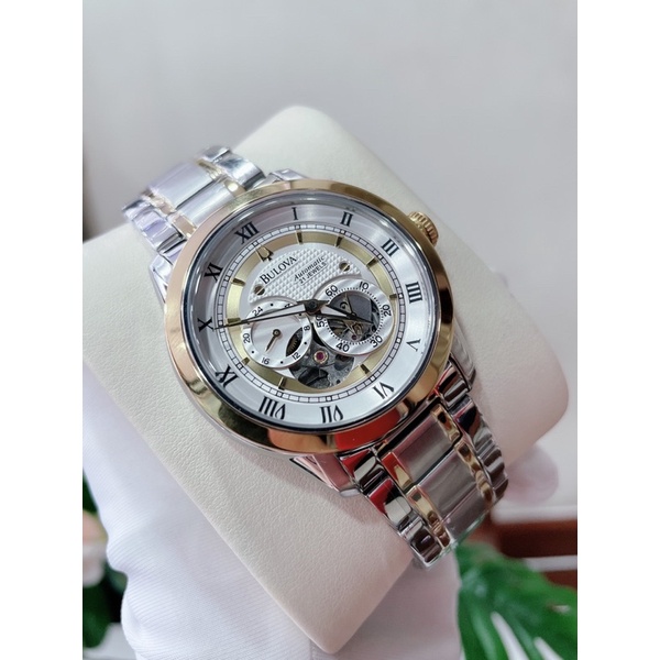 ĐỒNG HỒ NAM BULOVA MÁY CƠ 96A118 , DÂY THÉP KHÔNG GỈ , SIZE 42MM