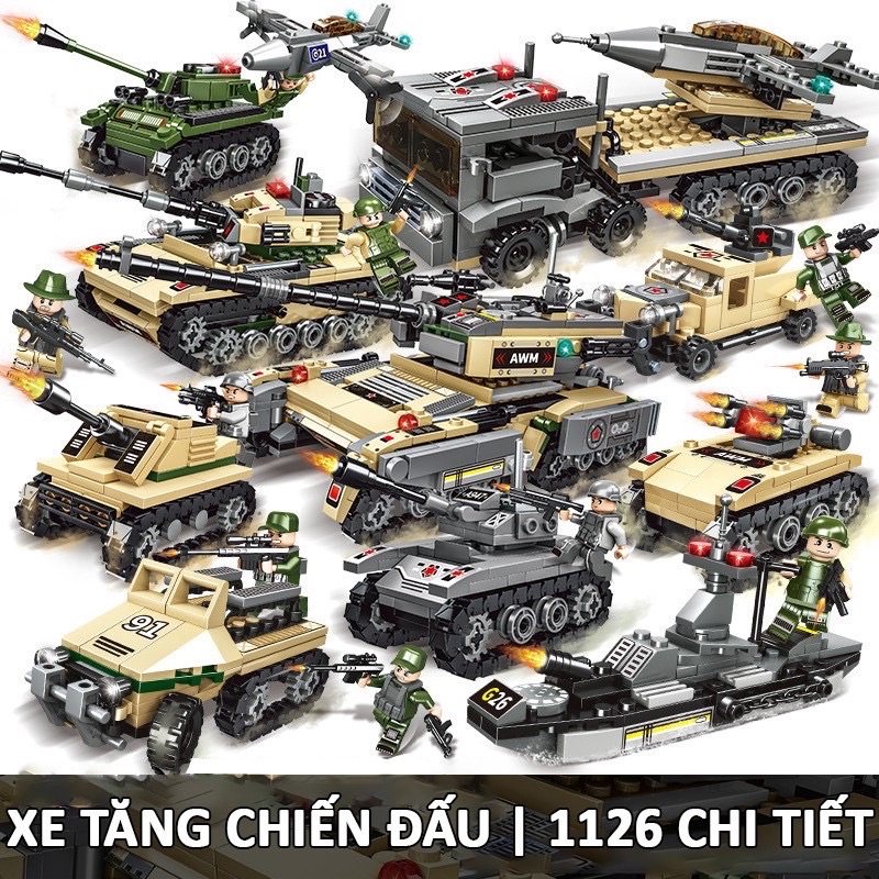 [1126 chi tiết] bộ lắp ráp lego Xe tăng, xe bộc thép, xe chở hoã tiễn