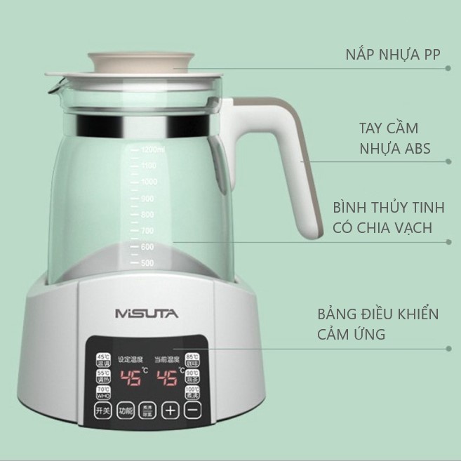 Máy Hâm Nước Pha Sữa Giữ Nhiệt Thông Minh MISUTA, Bình Đun Nước Hâm Nước Pha Sữa MISUTA Chính Hãng