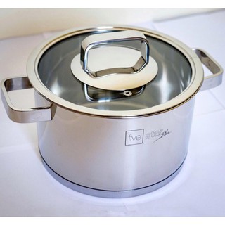 Nồi Inox 304 3 đáy Fivestar 16-18-20-24CM Thân Cao LV Nắp Kính