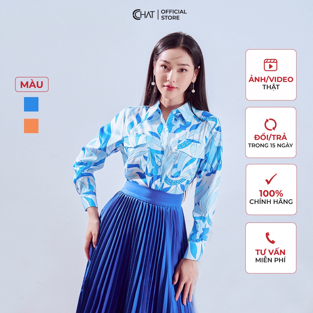 Áo Sơ Mi Nữ 𝐂𝐂𝐇𝐀𝐓 Kiểu 2 Nắp Túi Dáng Tôm Bầu Chất Lụa Phong Cách Trẻ Trung 12SDL5004ST