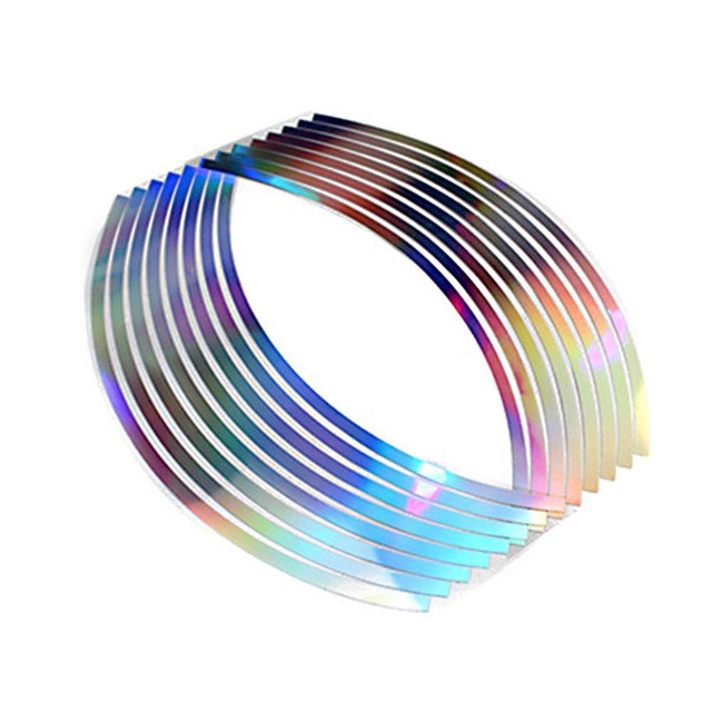 Bộ miếng dán phản quang PVC 16 sọc dán viền bánh xe máy 10/12/14/18 inch