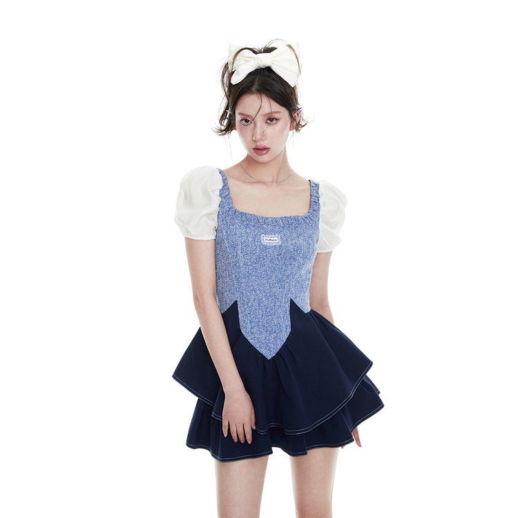 Đầm kiểu ZHELIHANGFEI cổ vuông tay phồng thời trang xinh xắn cho nữ