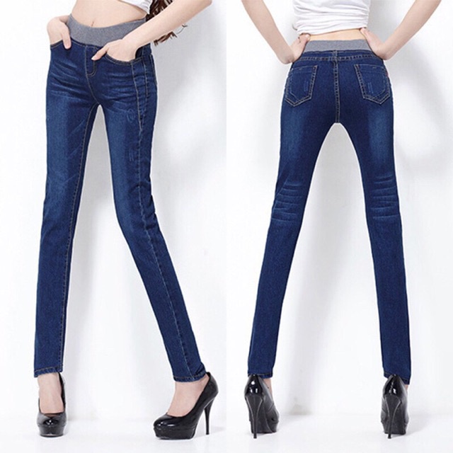 Quần jeans big size lưng cao lưng thun phối màu xám hàng nhập size 31,32,33,34 phù hợp 60-80kg hàng có sẵn * *