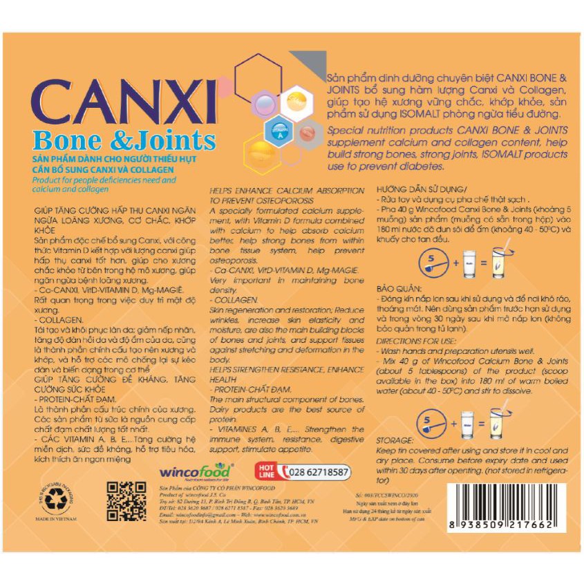 Sữa bột Wincofood Canxi bone & joints 900G: Bổ sung Canxi và Collagen tốt cho cơ xương khớp