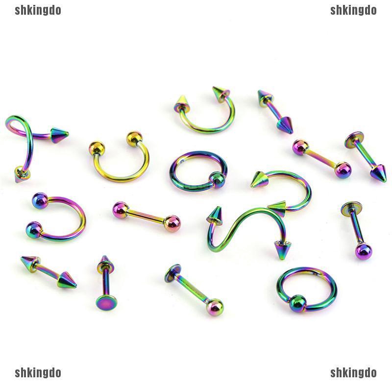 Bộ 16 khuyên đeo cơ thể bằng thép không gỉ cá tính quyến rũ